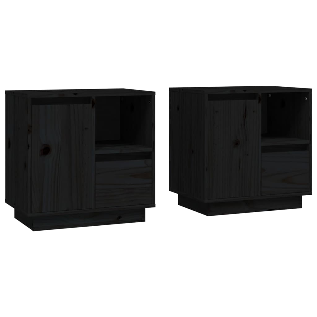 Noćni ormarići 2 kom crni 50 x 34 x 50 cm od masivne borovine