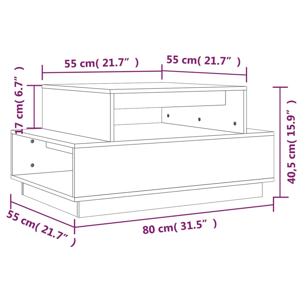 Stolić za kavu bijeli 80 x 55 x 40,5 cm od masivne borovine
