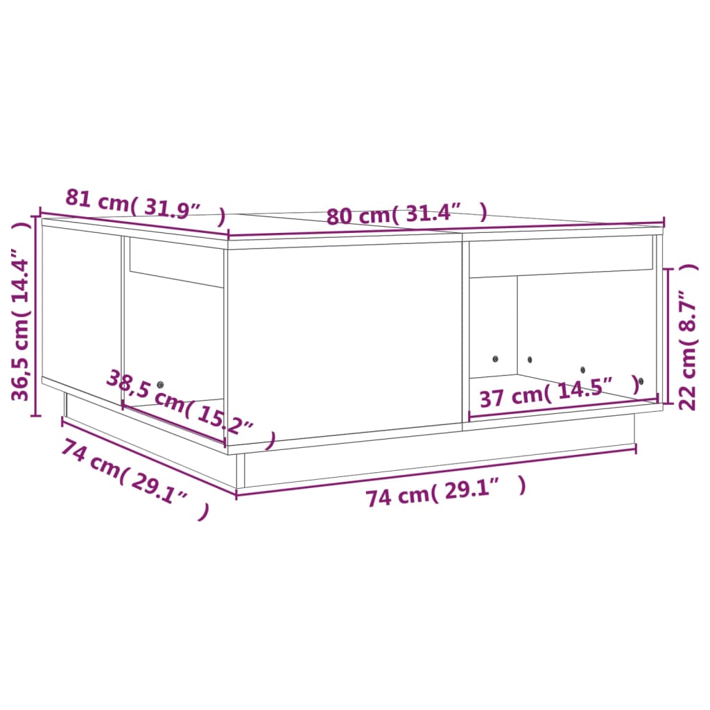 Stolić za kavu 80x81x36,5 cm od masivne borovine