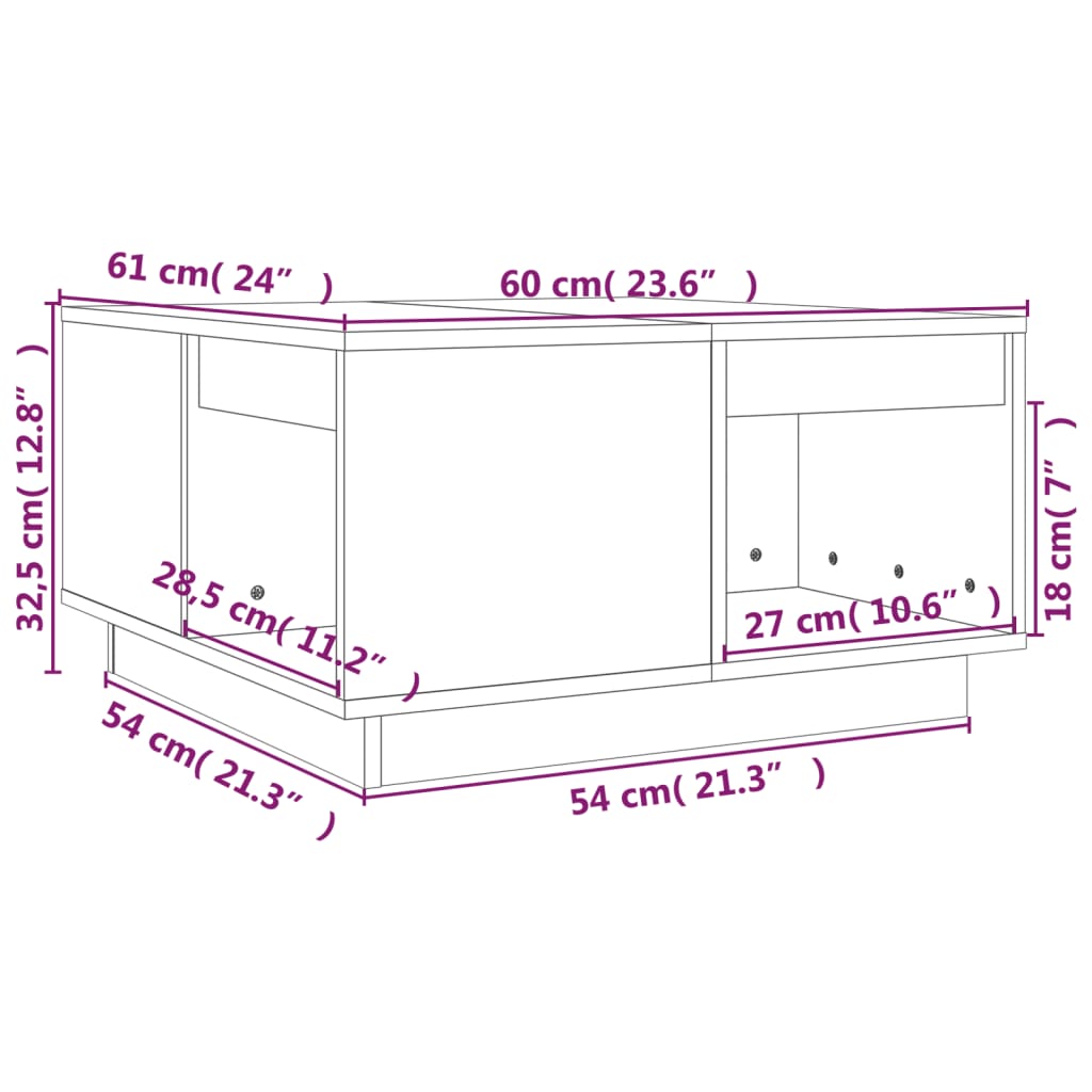 Stolić za kavu boja meda 60 x 61 x 32,5 cm od masivne borovine