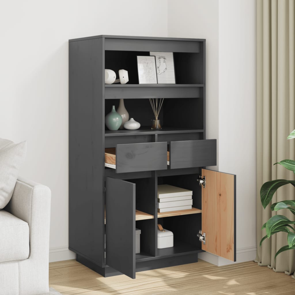 Visoka komoda siva 60 x 40 x 116,5 cm od masivne borovine