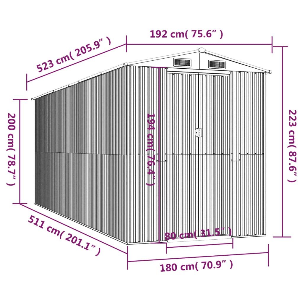 Vrtno spremište zeleno 192 x 523 x 223 cm od pocinčanog čelika