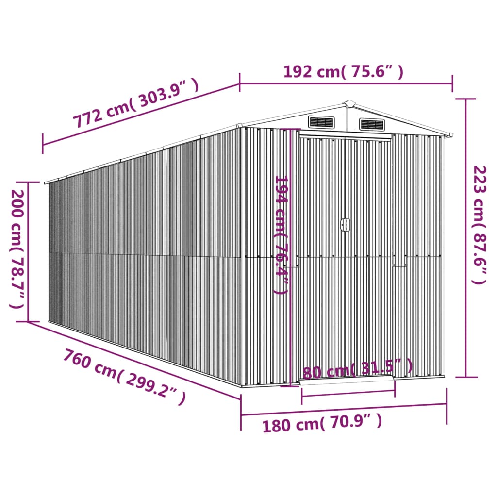 Vrtno spremište zeleno 192x772x223 cm od pocinčanog čelika