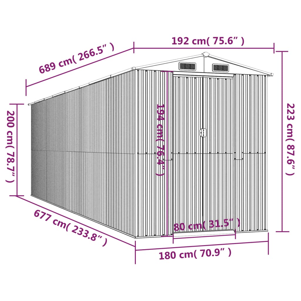Vrtno spremište antracit 192x689x223 cm pocinčani čelik