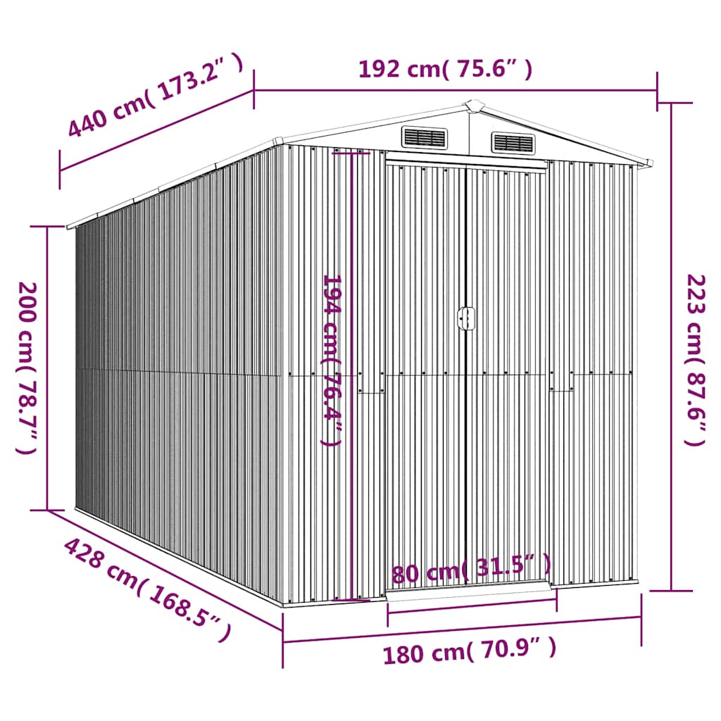 Vrtno spremište tamnosmeđe 192x440x223 cm pocinčani čelik