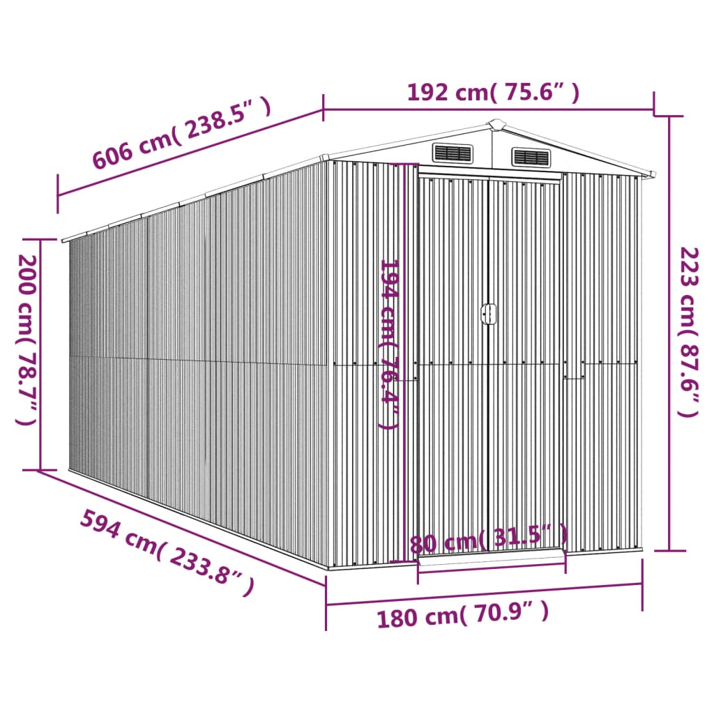 Vrtno spremište svjetlosmeđe 192x606x223 cm pocinčani čelik