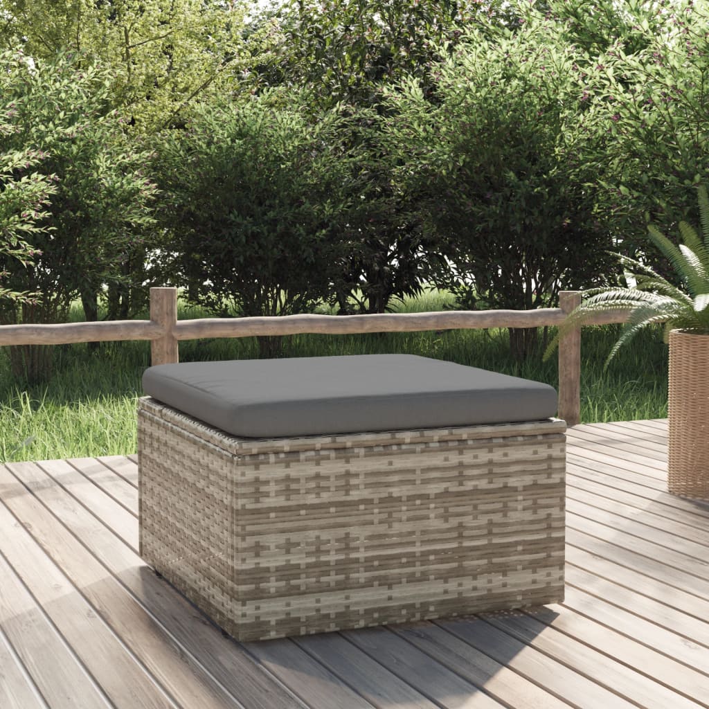 Vrtni tabure s jastukom sivi 55 x 55 x 30 cm od poliratana
