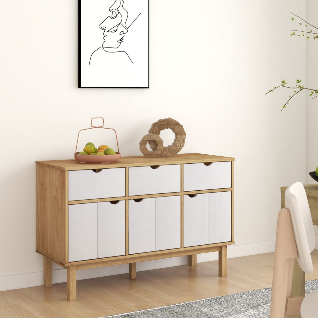 Komoda OTTA smeđe-bijela 114 x 43 x 73,5 cm od masivne borovine