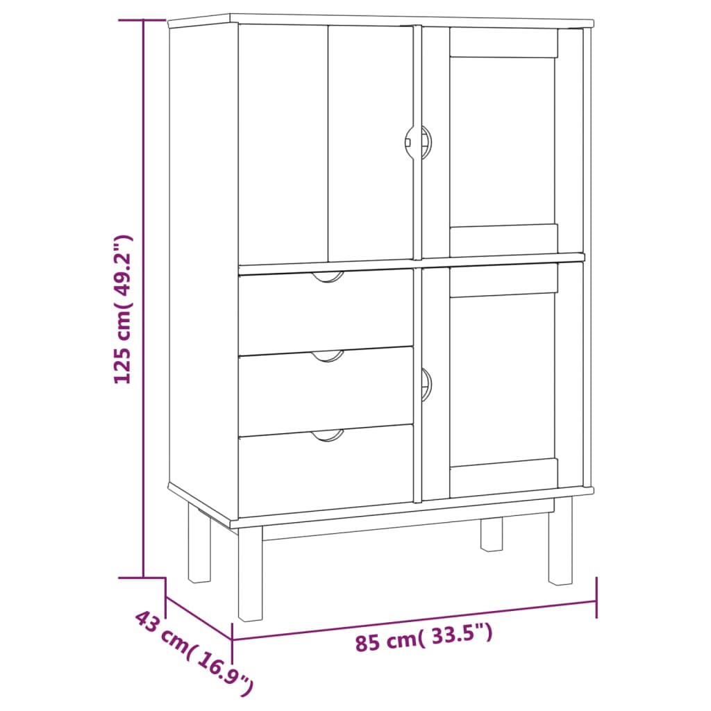 Visoka komoda OTTA 85 x 43 x 125 cm od masivne borovine