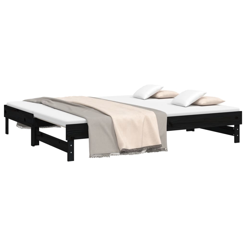Dnevni ležaj na izvlačenje crni 2x(100x200) cm masivna borovina