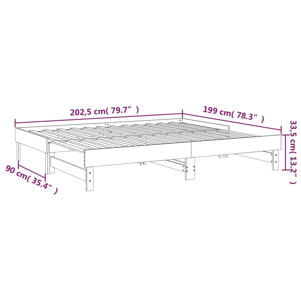 Dnevni ležaj na izvlačenje crni 2x(100x200) cm masivna borovina