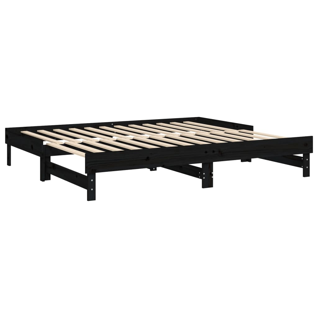Dnevni ležaj na izvlačenje crni 2x(100x200) cm masivna borovina