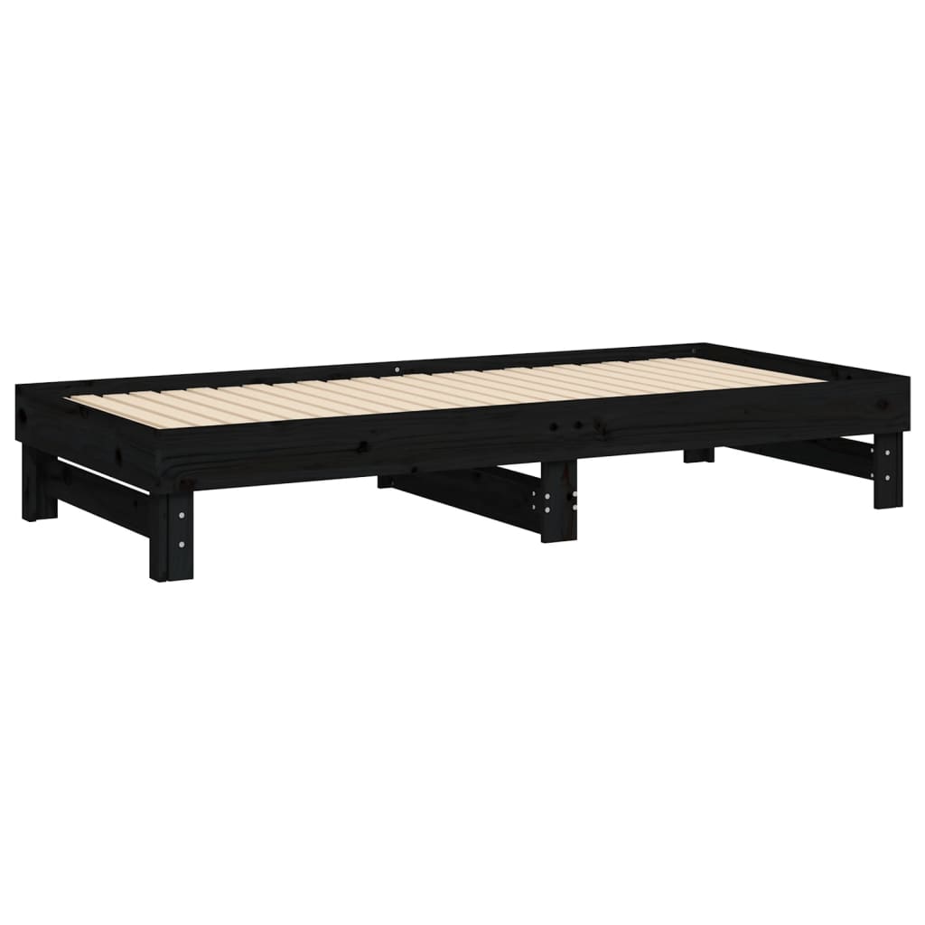 Dnevni ležaj na izvlačenje crni 2x(100x200) cm masivna borovina