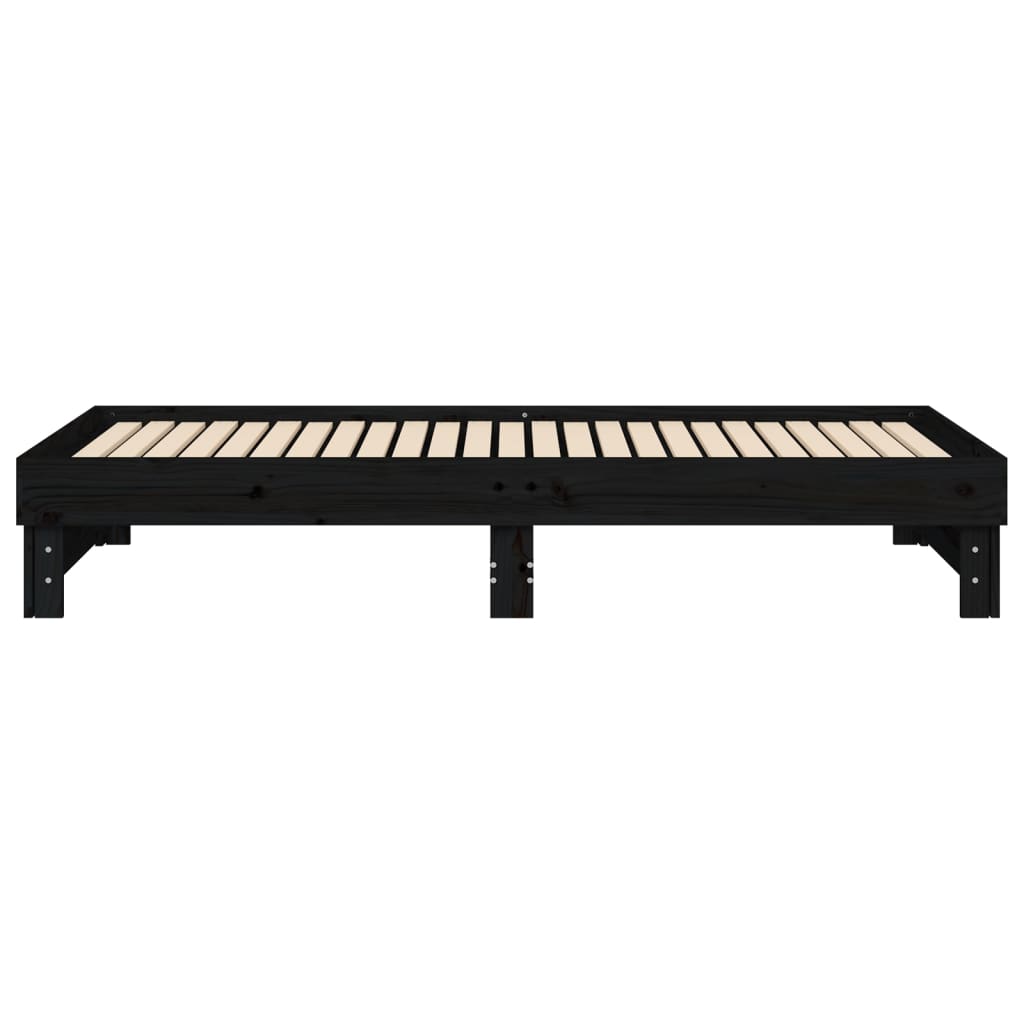 Dnevni ležaj na izvlačenje crni 2x(100x200) cm masivna borovina