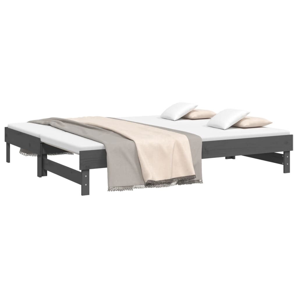 Dnevni ležaj na izvlačenje sivi 2x(90x200) cm masivna borovina