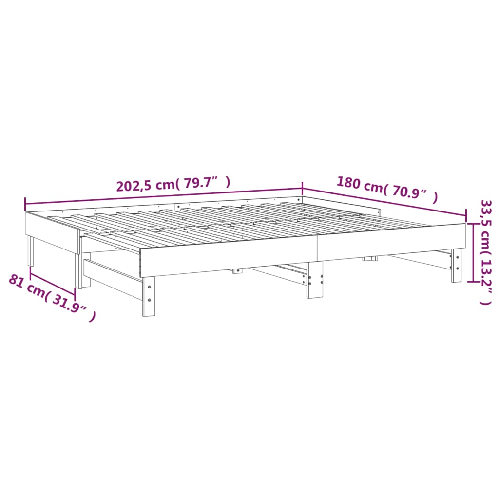 Dnevni ležaj na izvlačenje sivi 2x(90x200) cm masivna borovina