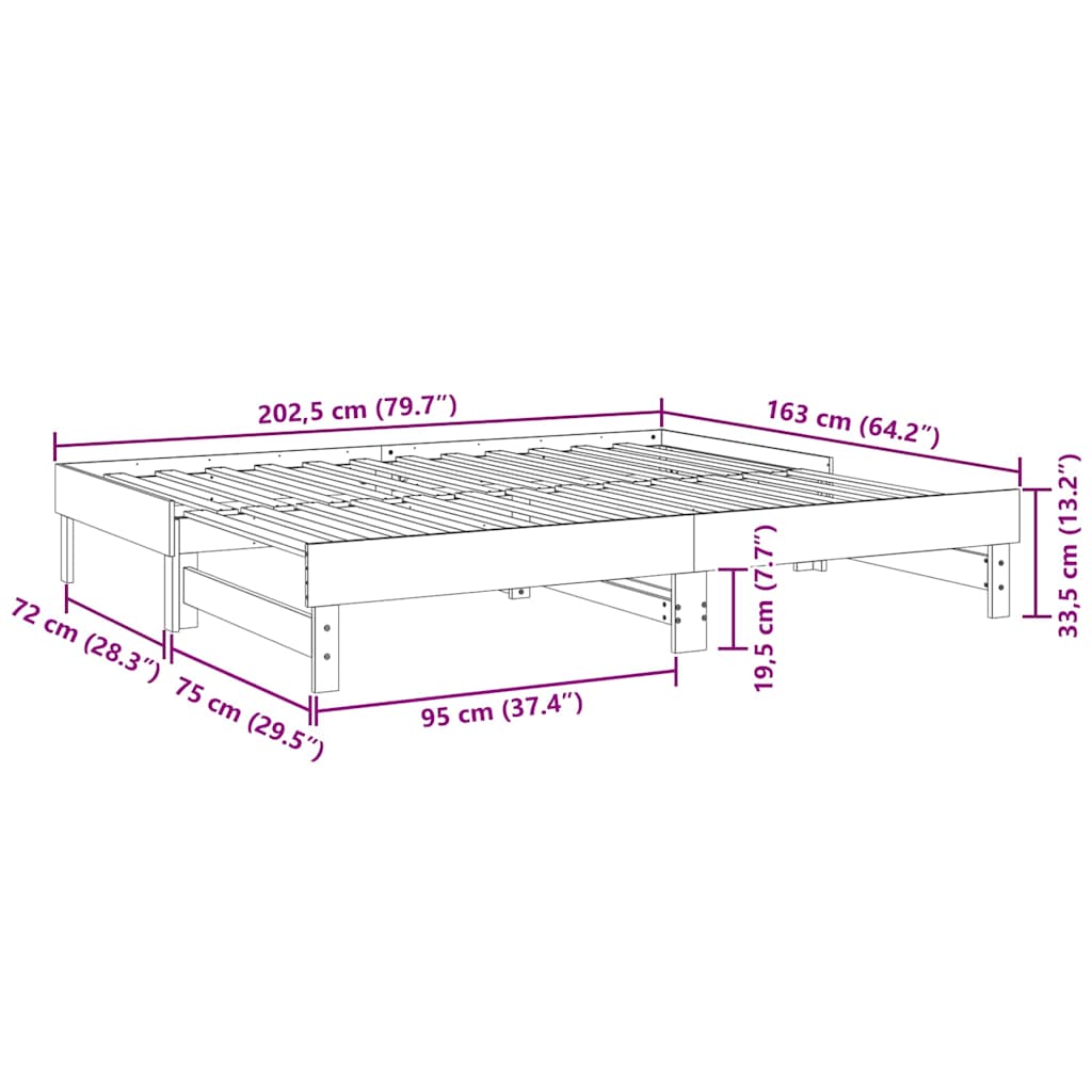 Dnevni ležaj na izvlačenje bijeli 2x(80x200)cm masivna borovina
