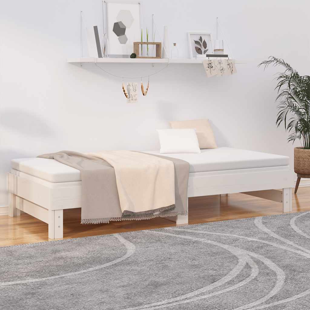 Dnevni ležaj na izvlačenje bijeli 2x(80x200)cm masivna borovina