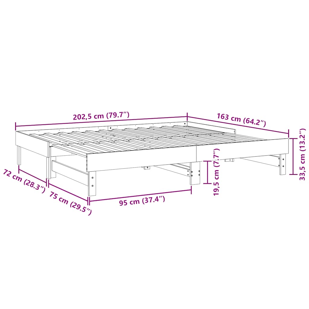 Dnevni ležaj na izvlačenje sivi 2x(80x200) cm masivna borovina