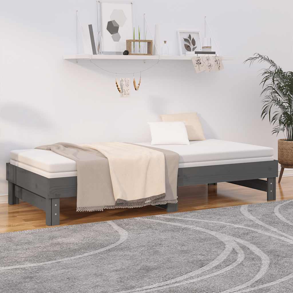 Dnevni ležaj na izvlačenje sivi 2x(80x200) cm masivna borovina