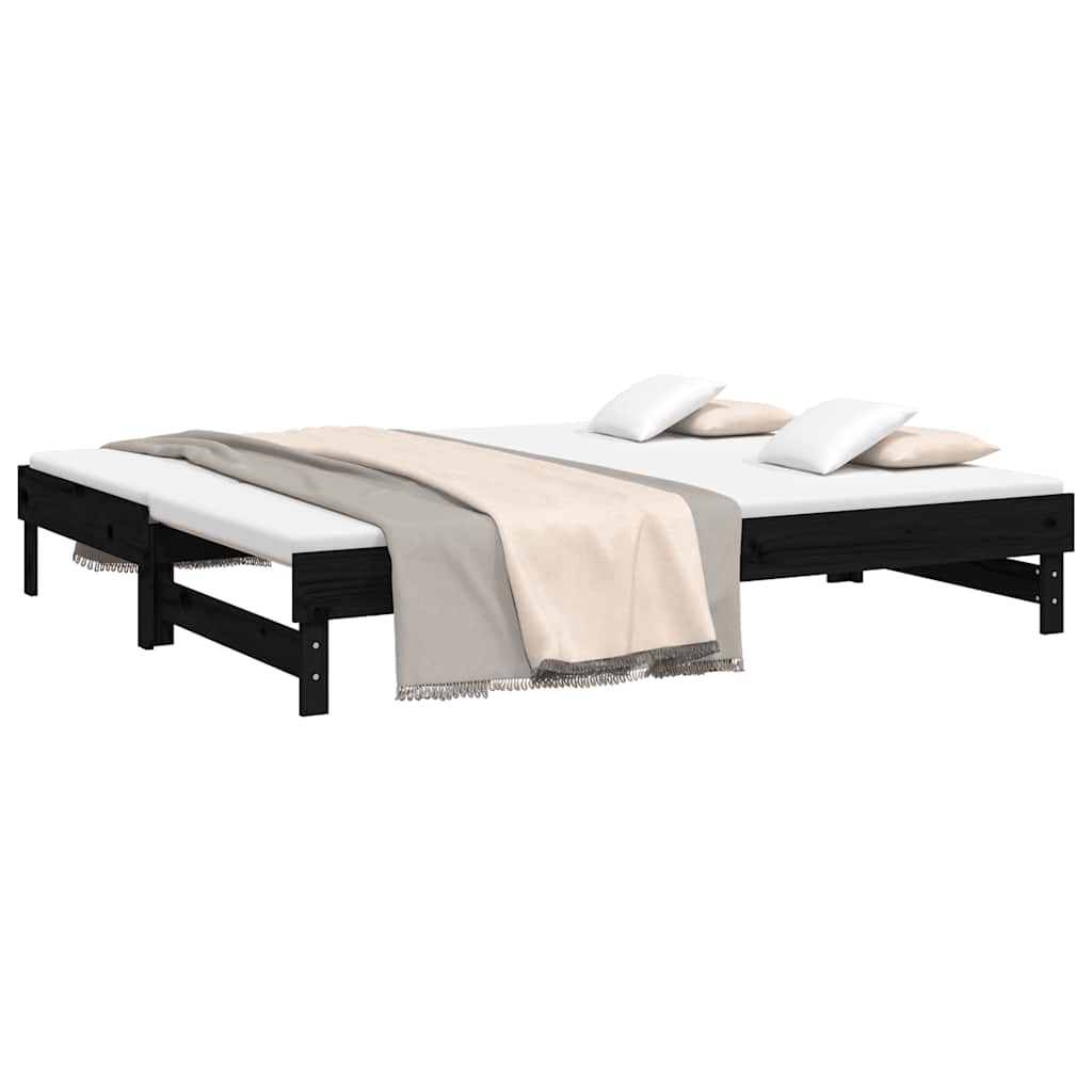 Dnevni ležaj na izvlačenje crni 2x (80x200) cm masivna borovina
