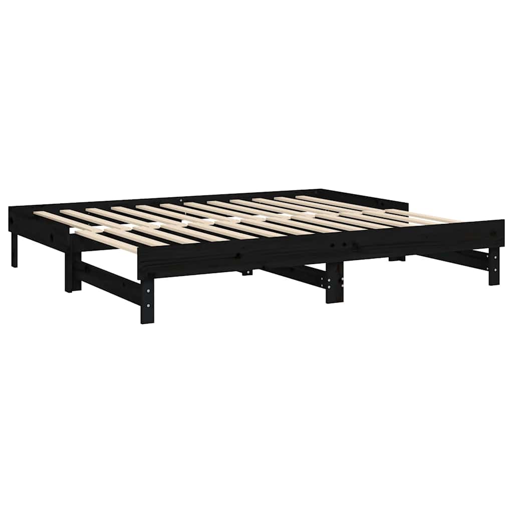 Dnevni ležaj na izvlačenje crni 2x (80x200) cm masivna borovina
