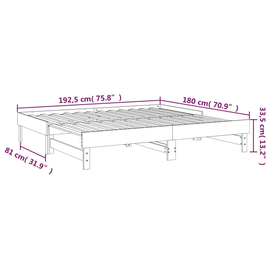 Dnevni ležaj na izvlačenje crni 2x(90x190) cm masivna borovina