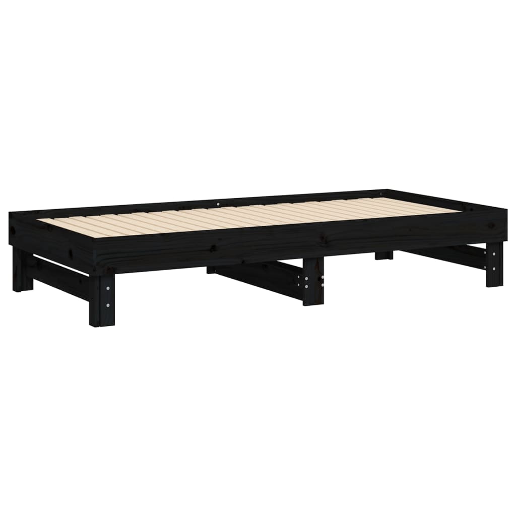 Dnevni ležaj na izvlačenje crni 2x(90x190) cm masivna borovina