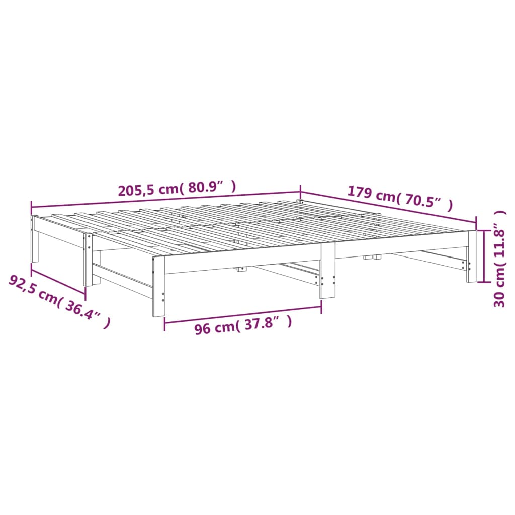 Dnevni ležaj na izvlačenje 2 x (90 x 200) cm masivna borovina