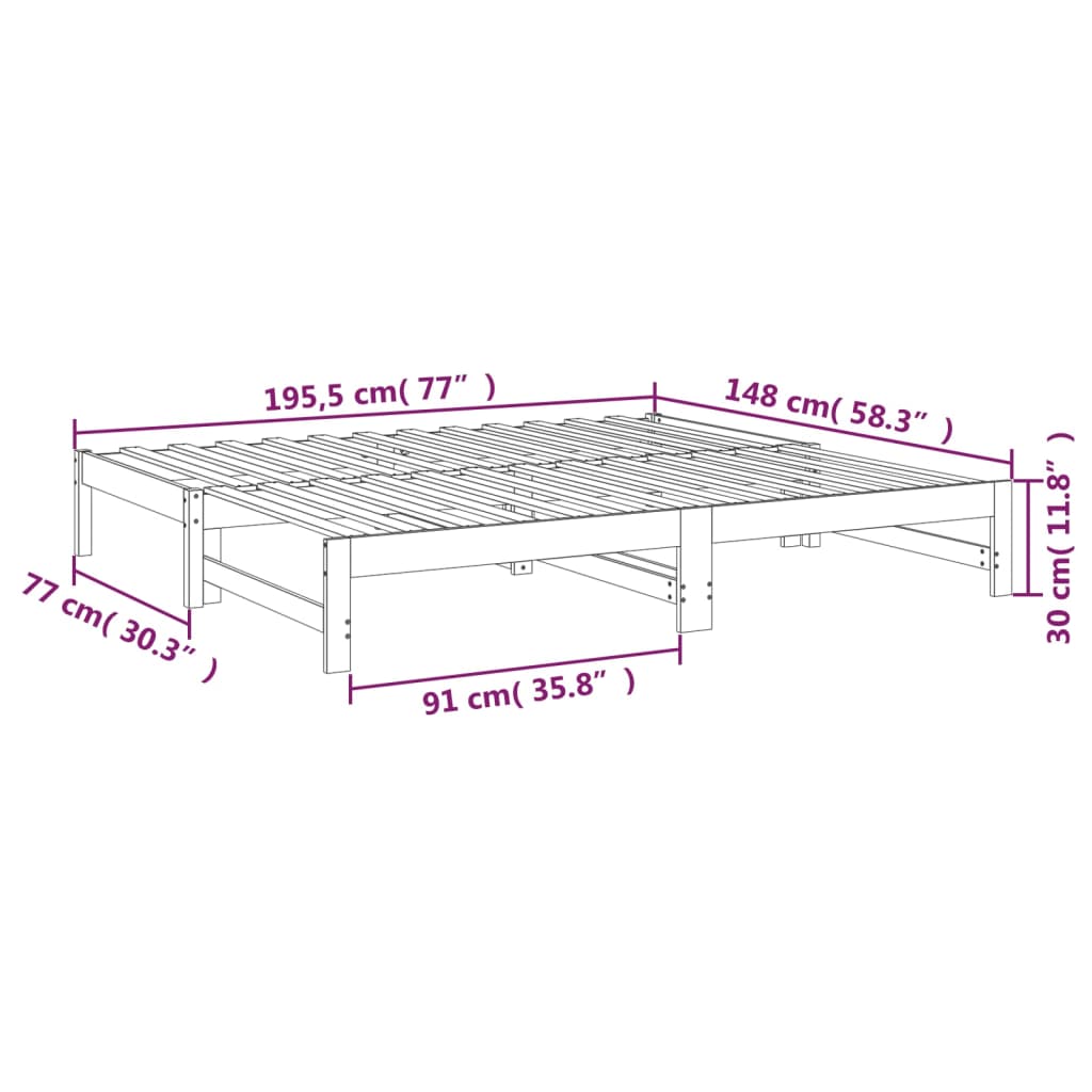 Dnevni ležaj na izvlačenje bijeli 2x(75x190)cm masivna borovina