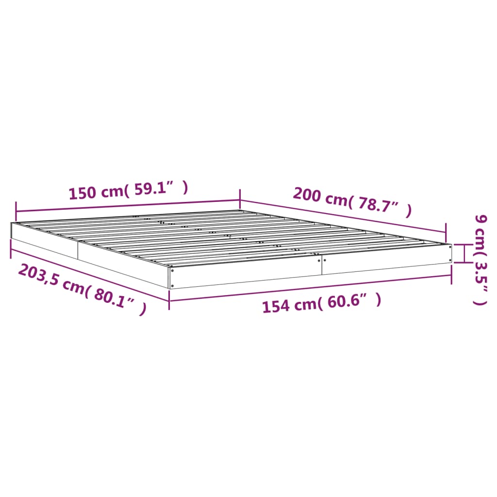 Okvir kreveta bijeli 150 x 200 cm bračni od masivne borovine