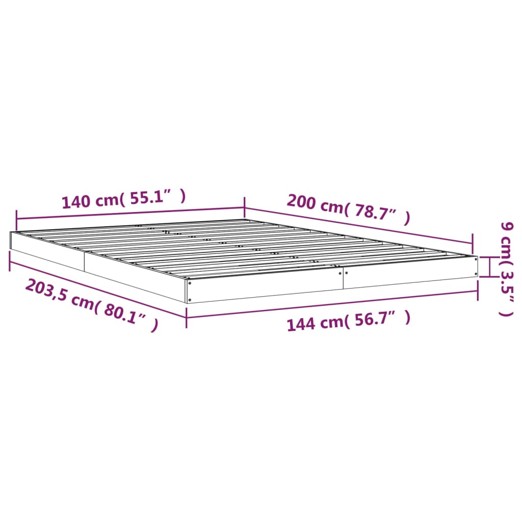 Okvir za krevet bijela 140x200 cm od masivne borovine