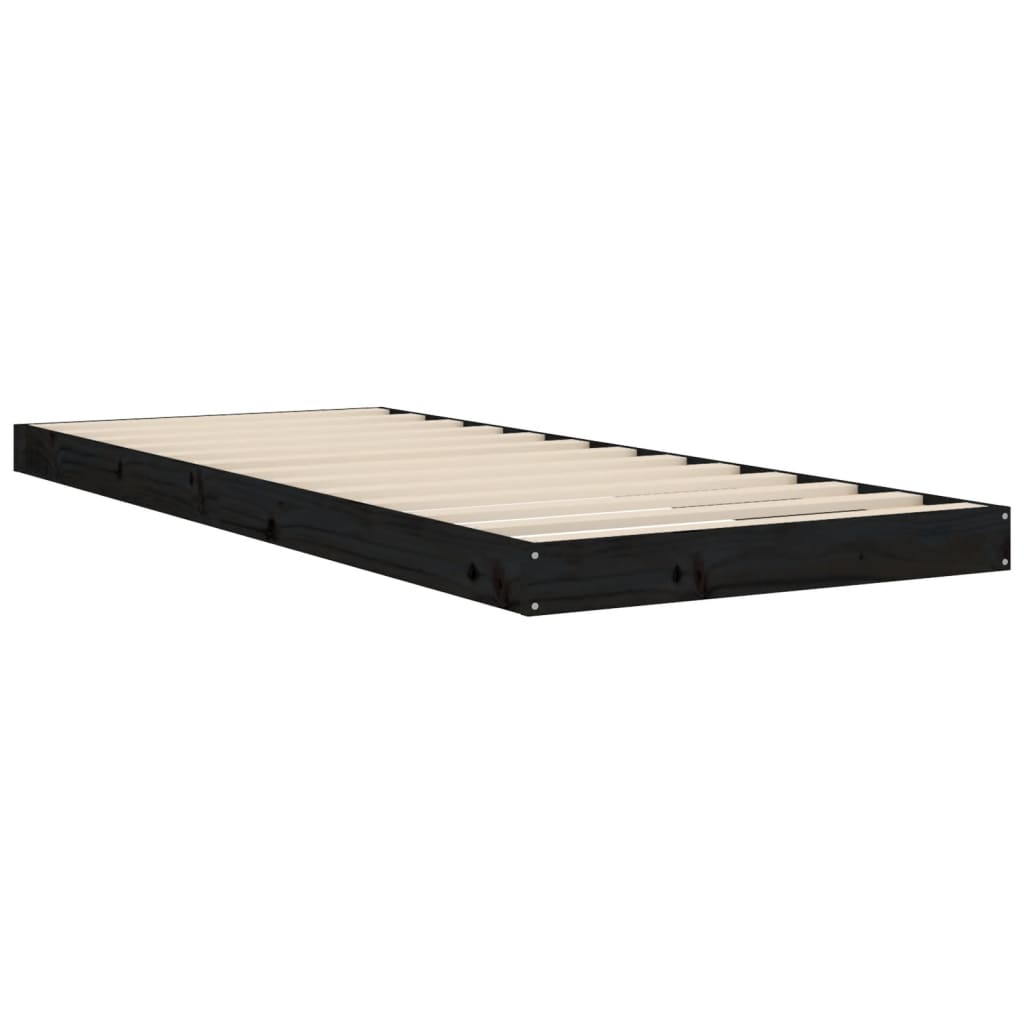 Okvir kreveta crni 75 x 190 cm mali od masivne borovine