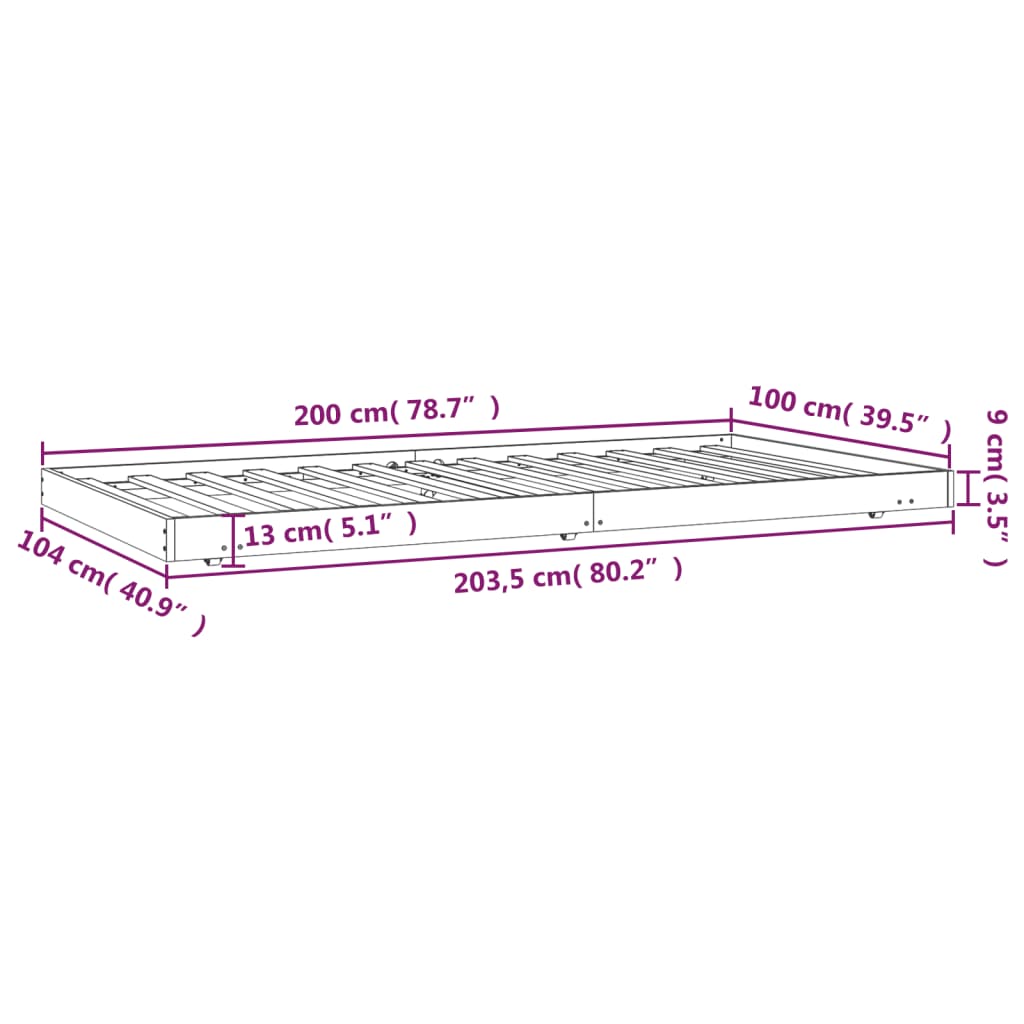 Okvir za krevet crni 100 x 200 cm od masivne borovine
