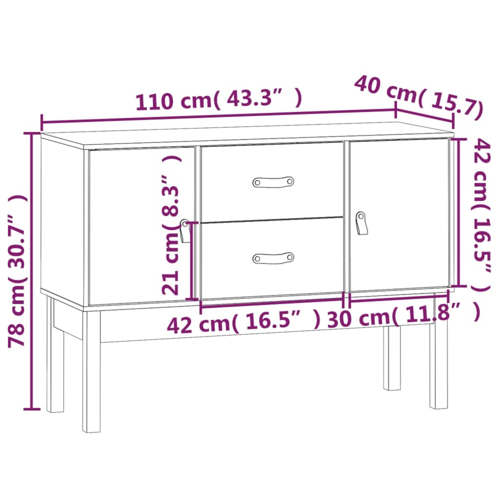 Komoda siva 110 x 40 x 78 cm od masivne borovine