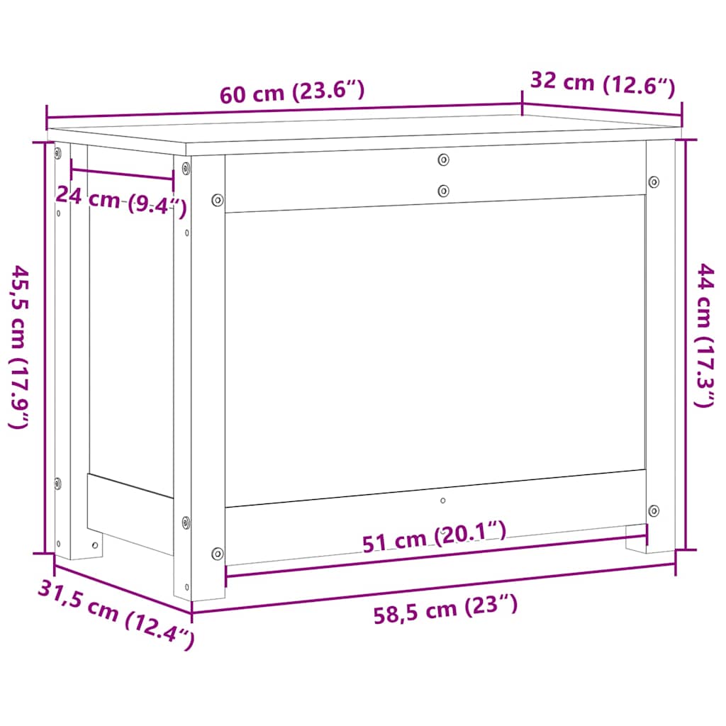 Kutija za pohranu bijela 60x32x45,5 cm od masivne borovine