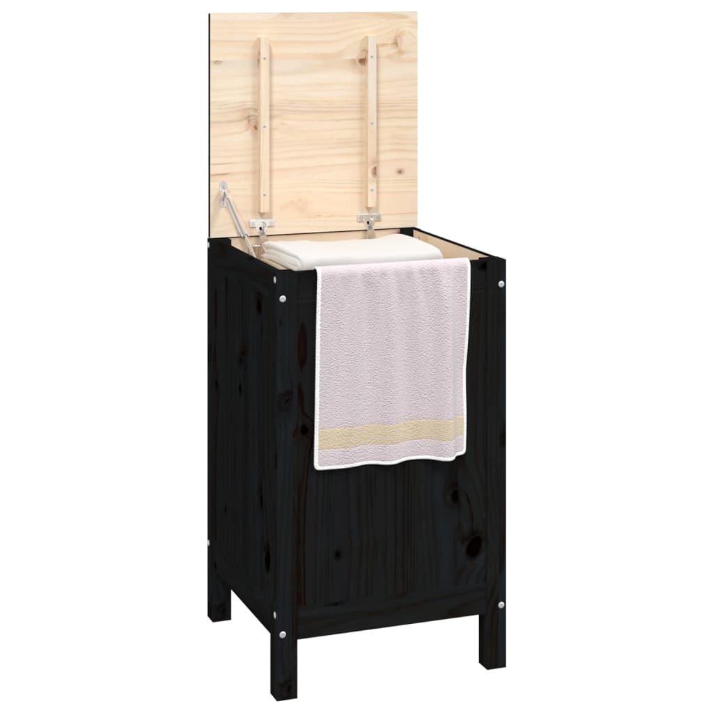 Kutija za rublje crna 44 x 44 x 76 cm od masivne borovine