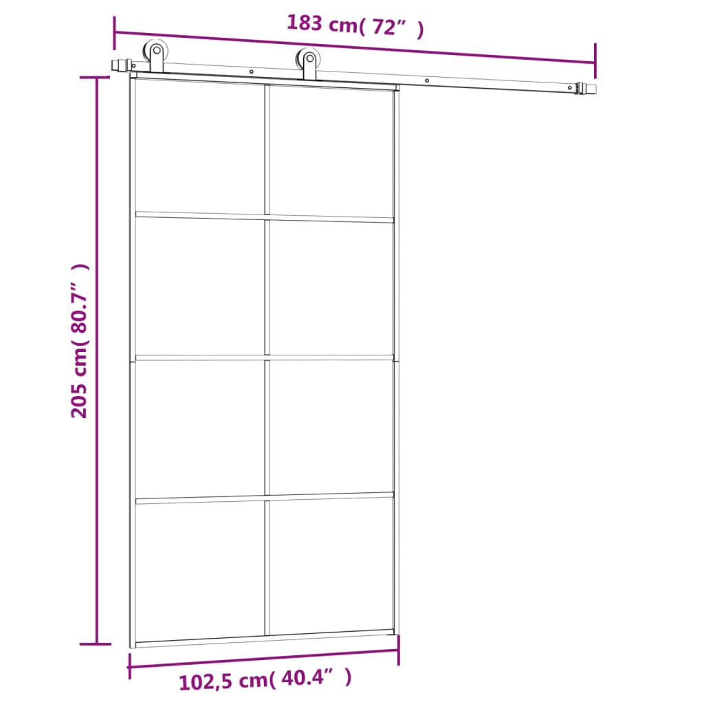 Klizna vrata s priborom 102,5x205 cm od stakla ESG i aluminija
