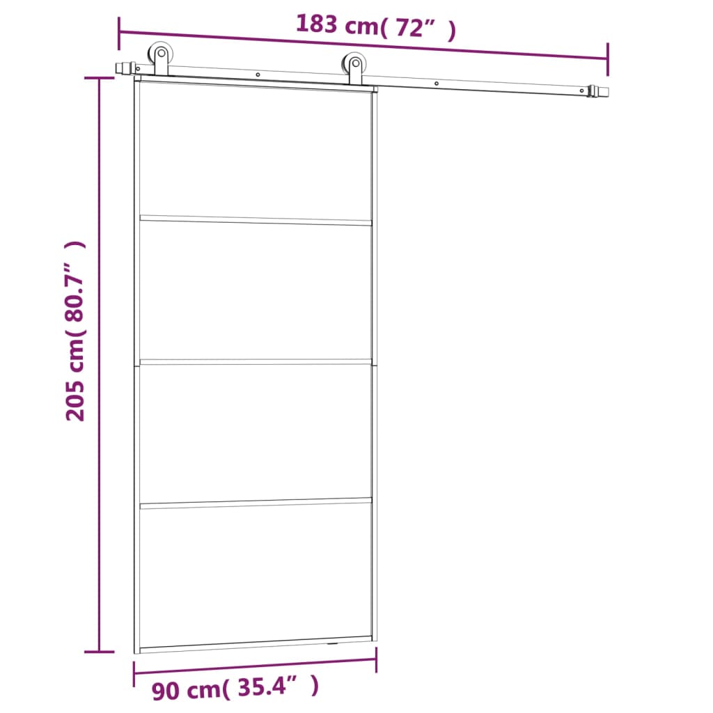 Klizna vrata s priborom 90 x 205 cm od ESG stakla i aluminija