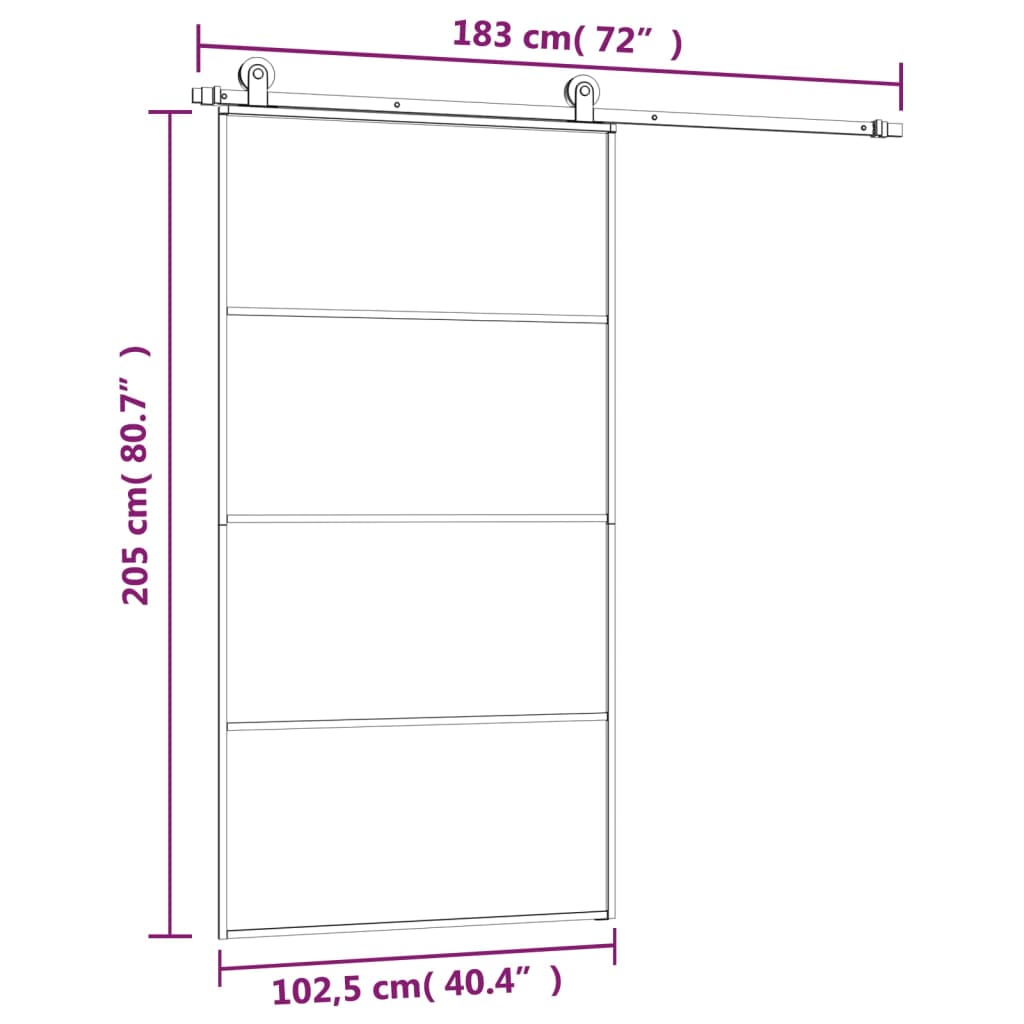 Klizna vrata s priborom 102,5x205 cm od stakla ESG i aluminija