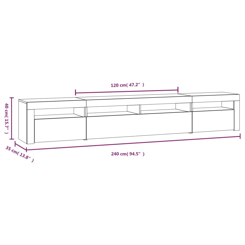 TV ormarić s LED svjetlima bijeli 240x35x40 cm