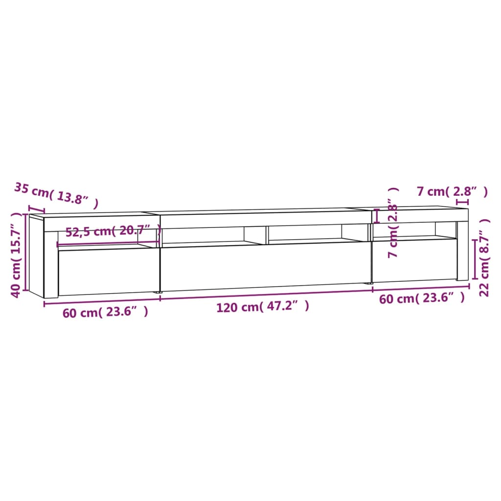 TV ormarić s LED svjetlima siva boja betona 240x35x40 cm
