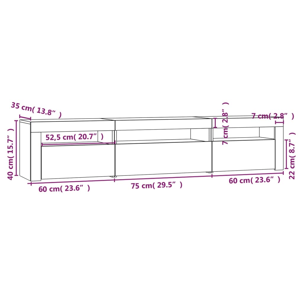 TV ormarić s LED svjetlima boja hrasta sonome 195x35x40 cm