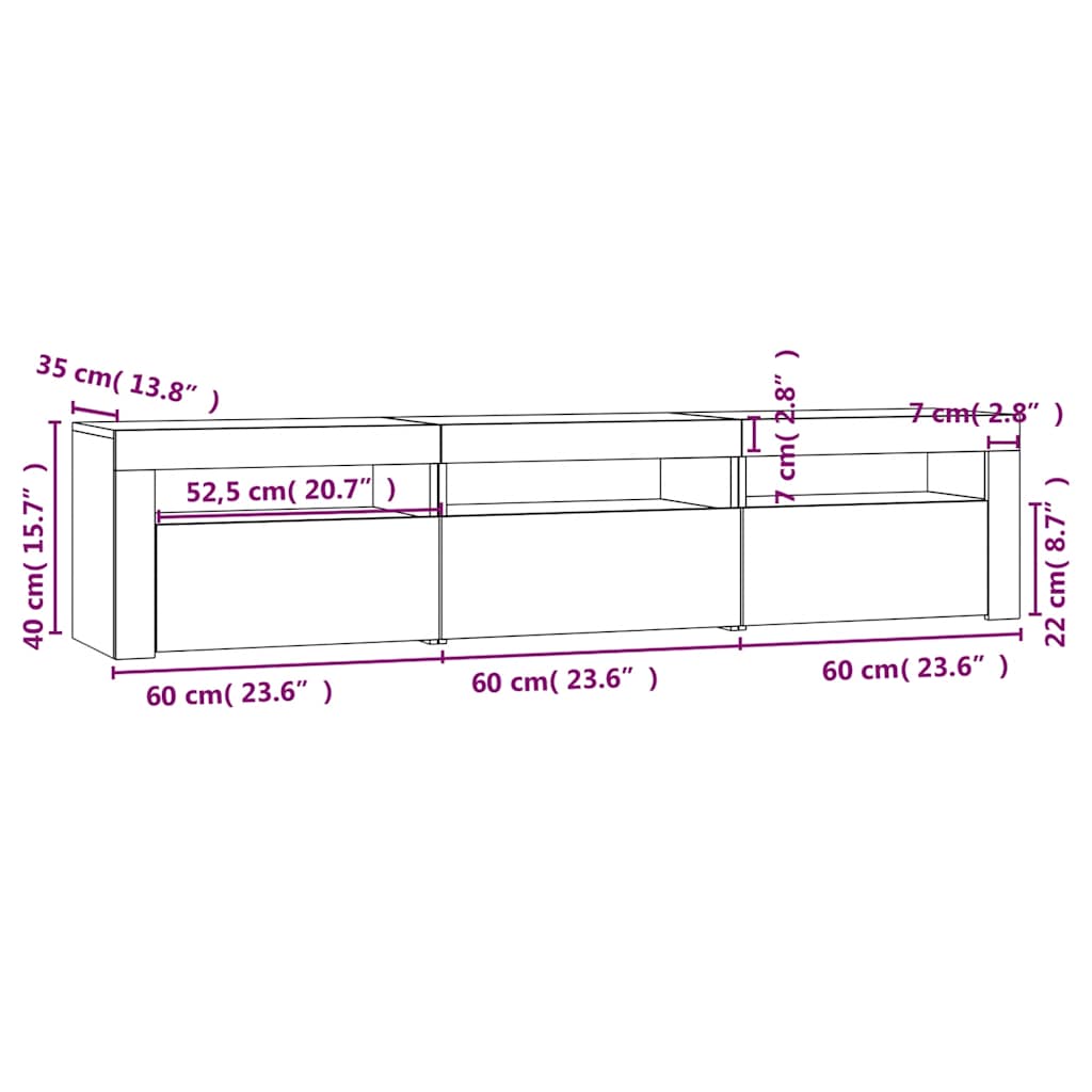 TV ormarić s LED svjetlima bijeli 180 x 35 x 40 cm