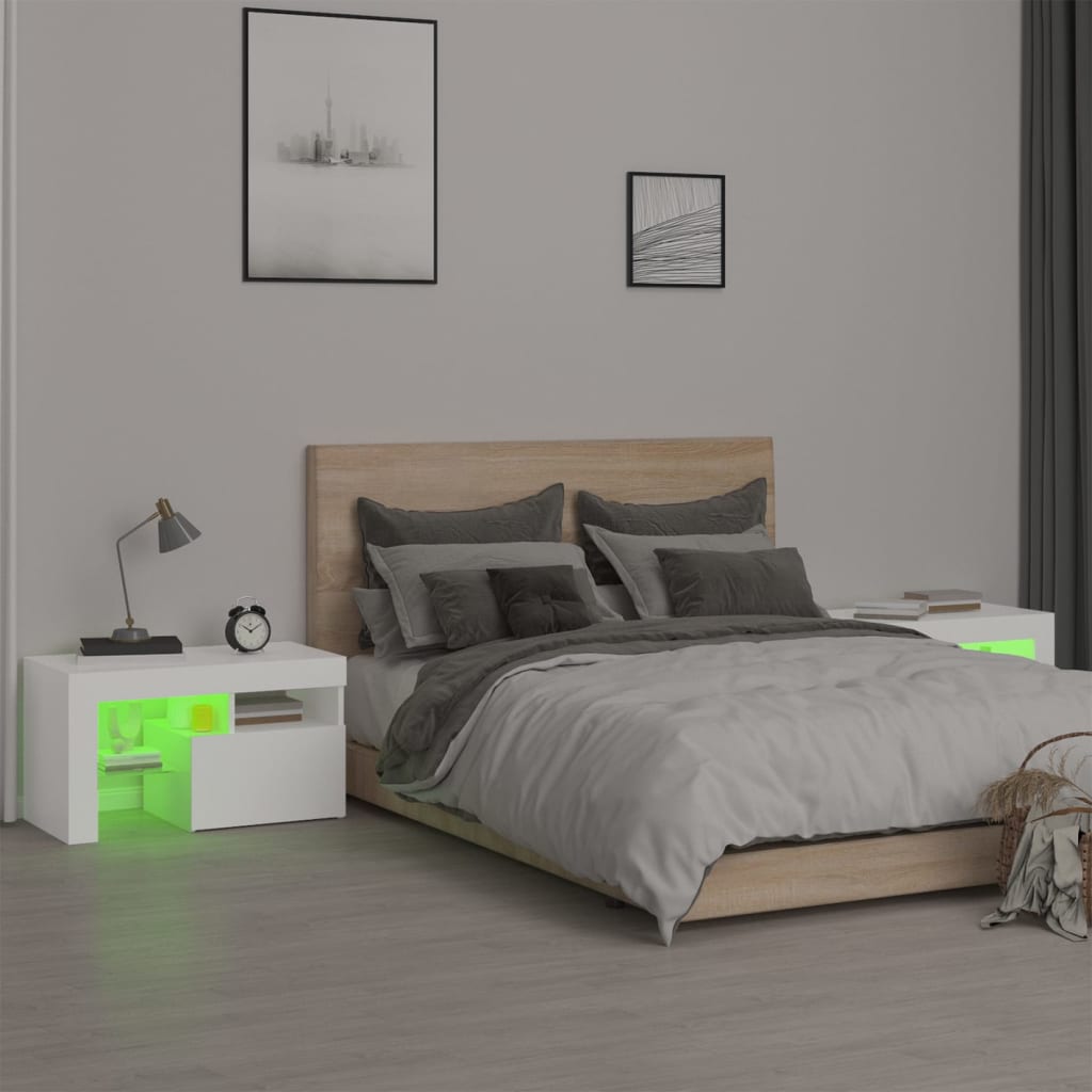 Noćni ormarići 2 kom s LED svjetlima bijeli 70 x 36,5 x 40 cm