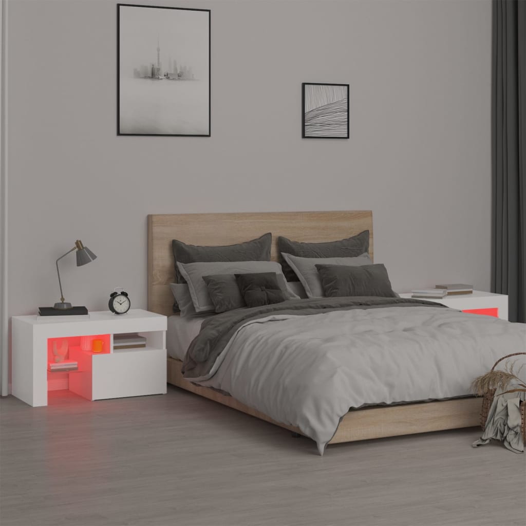 Noćni ormarići 2 kom s LED svjetlima bijeli 70 x 36,5 x 40 cm