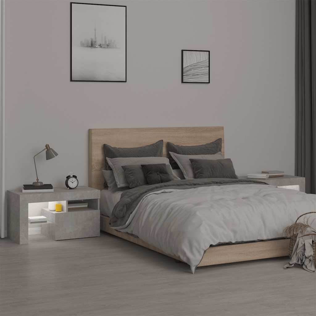 Noćni ormarići 2 kom s LED svjetlima boja betona 70x36,5x40 cm