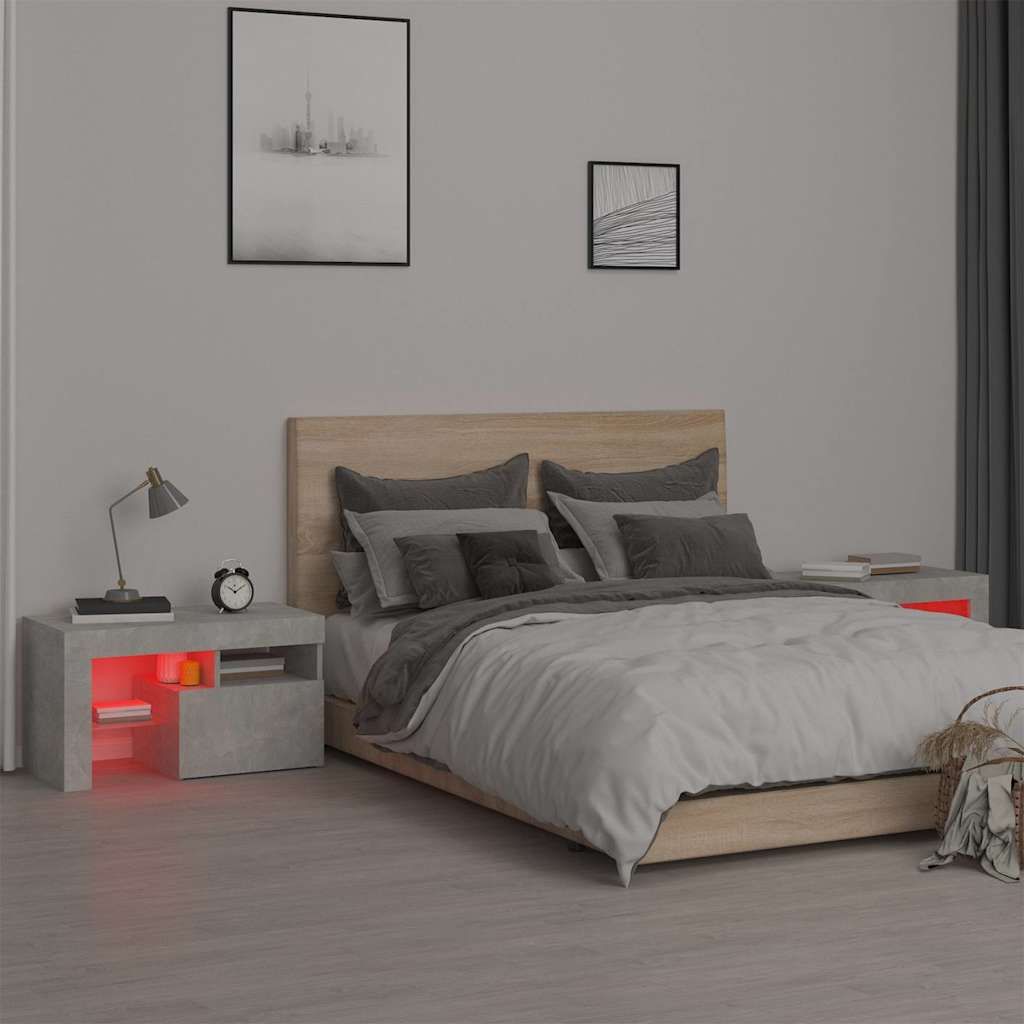 Noćni ormarići 2 kom s LED svjetlima boja betona 70x36,5x40 cm