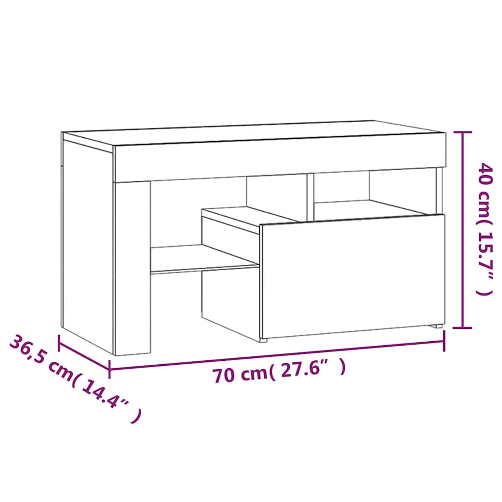 Noćni ormarići 2 kom s LED svjetlima boja betona 70x36,5x40 cm