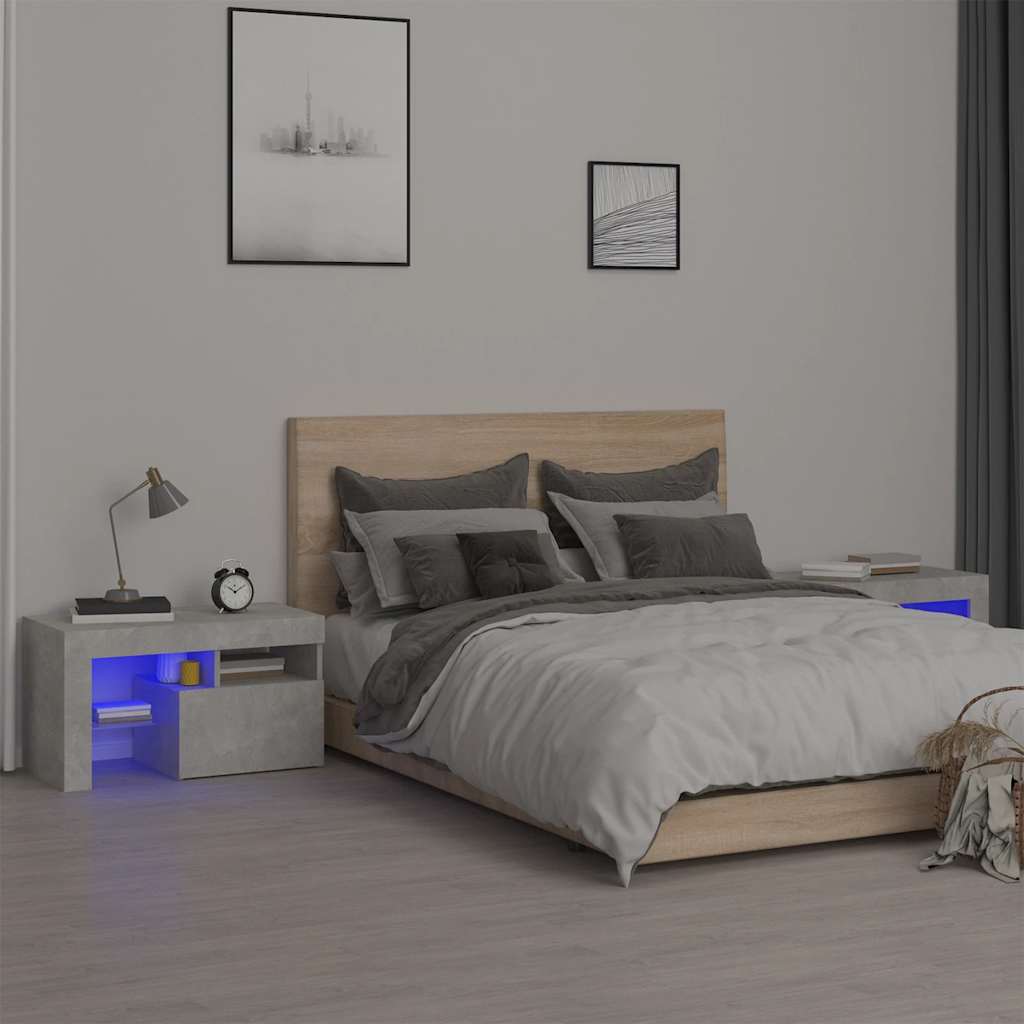 Noćni ormarići 2 kom s LED svjetlima boja betona 70x36,5x40 cm